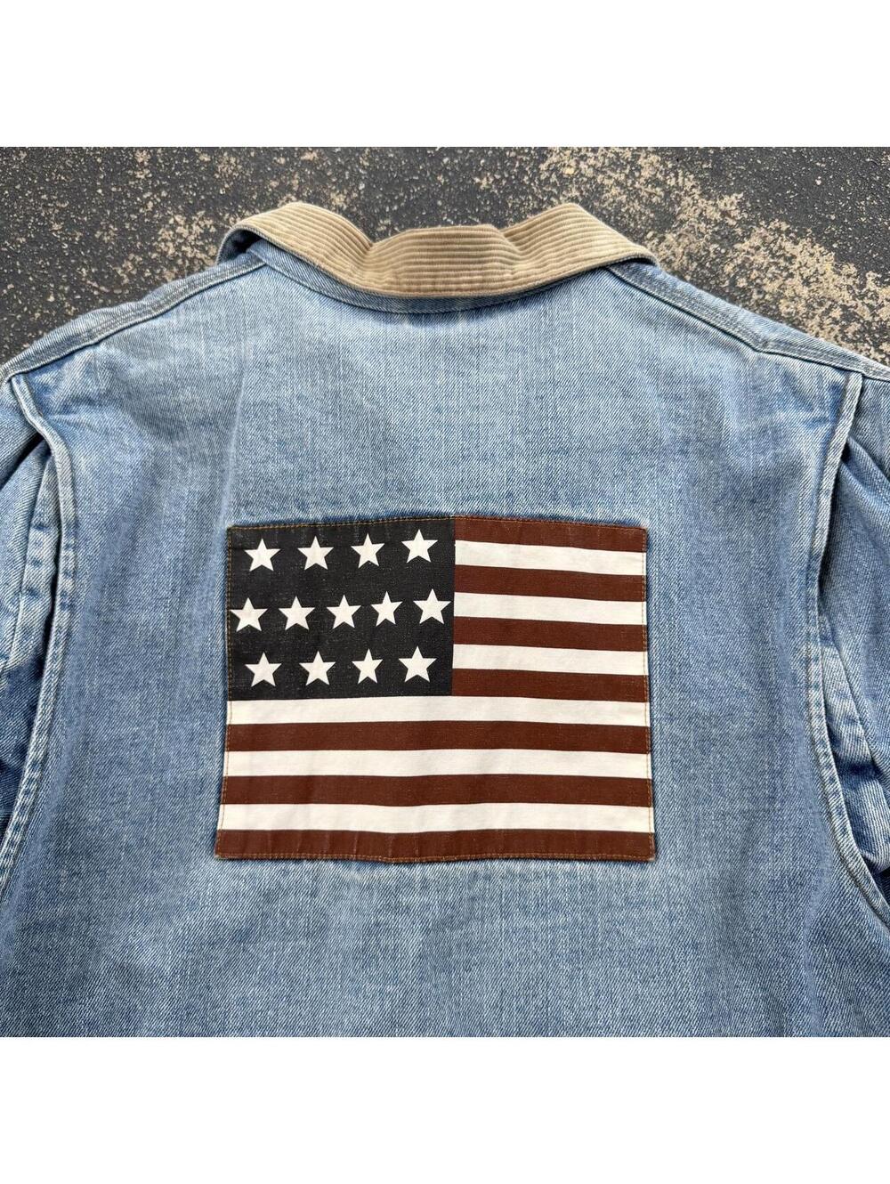 Vintage 2001 Polo Ralph Lauren Corduroy Denim Flag Jacket - Picture 6 of 7